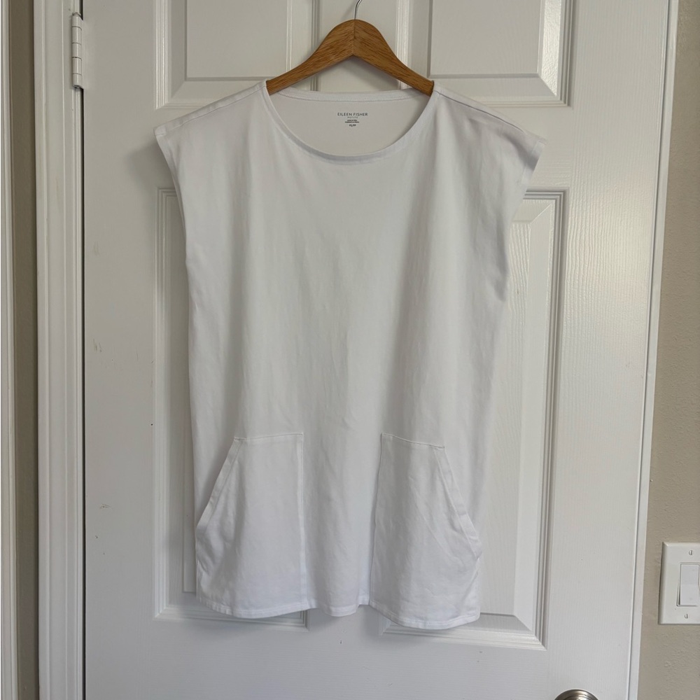 NWOT Eileen Fisher White Cotton Stretch Jersey Boxy Tunic